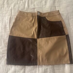 Colorblock Faux Leather Mini Skirt